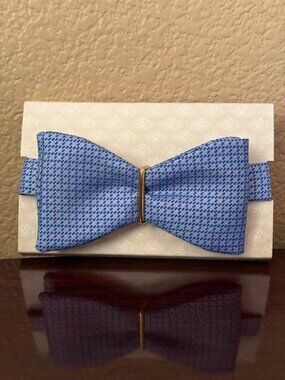 Vintage Tie Rack London Silk Bow Tie Blue Geometric Made England New in Box